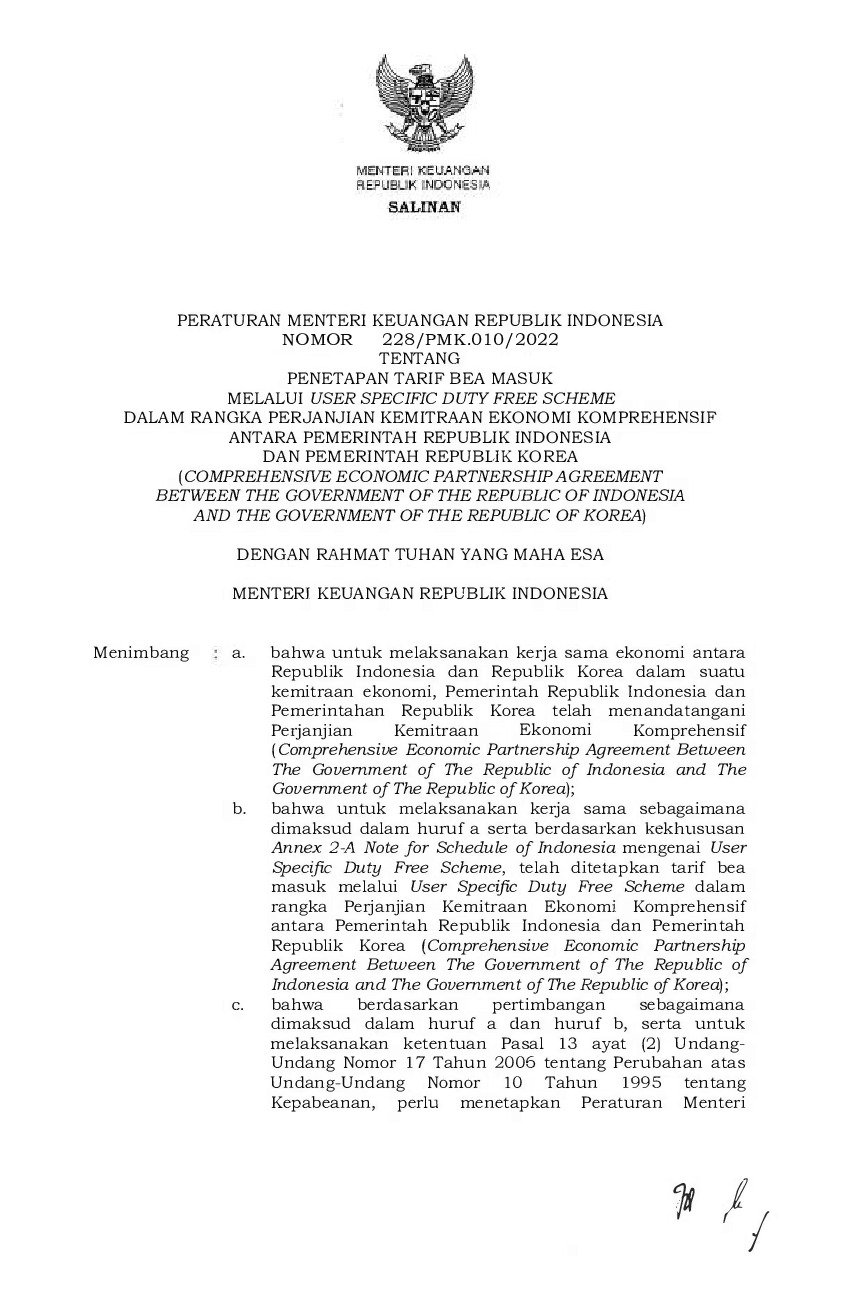 Peraturan Menteri Keuangan No 228/PMK.010/2022 Tahun 2022 Tentang ...