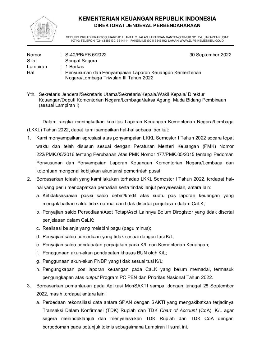 Surat Dirjen Perbendaharaan No S-40/PB/PB.6/2022 Tahun 2022 Tentang ...