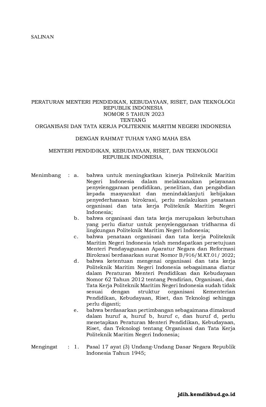 Peraturan Menteri Pendidikan, Kebudayaan, Riset, Dan Teknologi No 5 ...