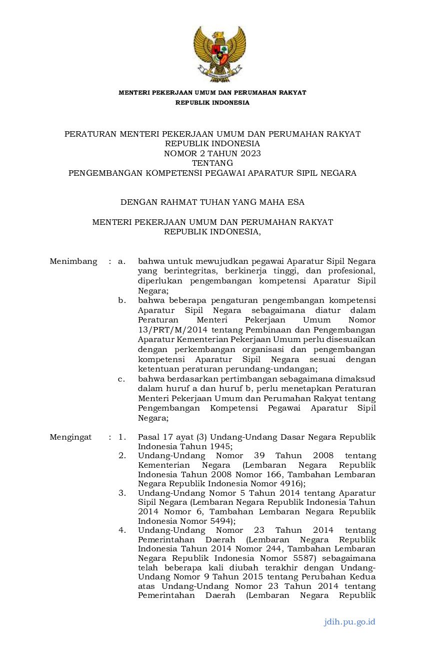 Peraturan Menteri Pekerjaan Umum Dan Perumahan Rakyat No 2 Tahun 2023 ...