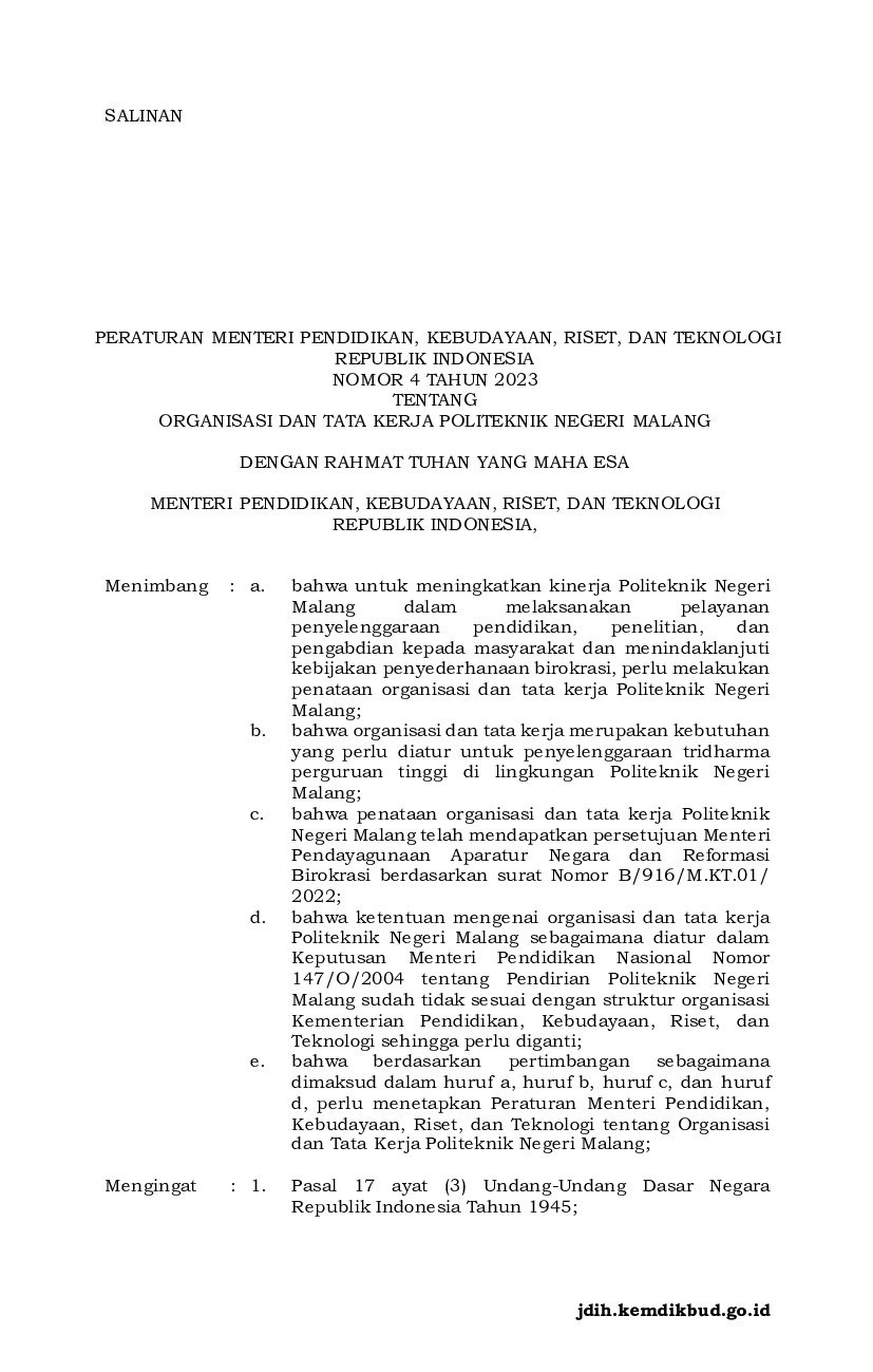 Peraturan Menteri Pendidikan, Kebudayaan, Riset, Dan Teknologi No 4 ...