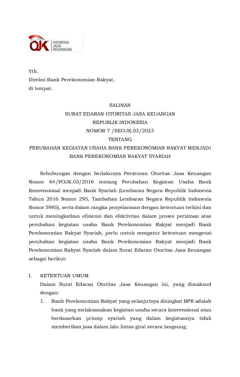 Surat Edaran Otoritas Jasa Keuangan No 7/SEOJK.03/2023 Tahun 2023 ...