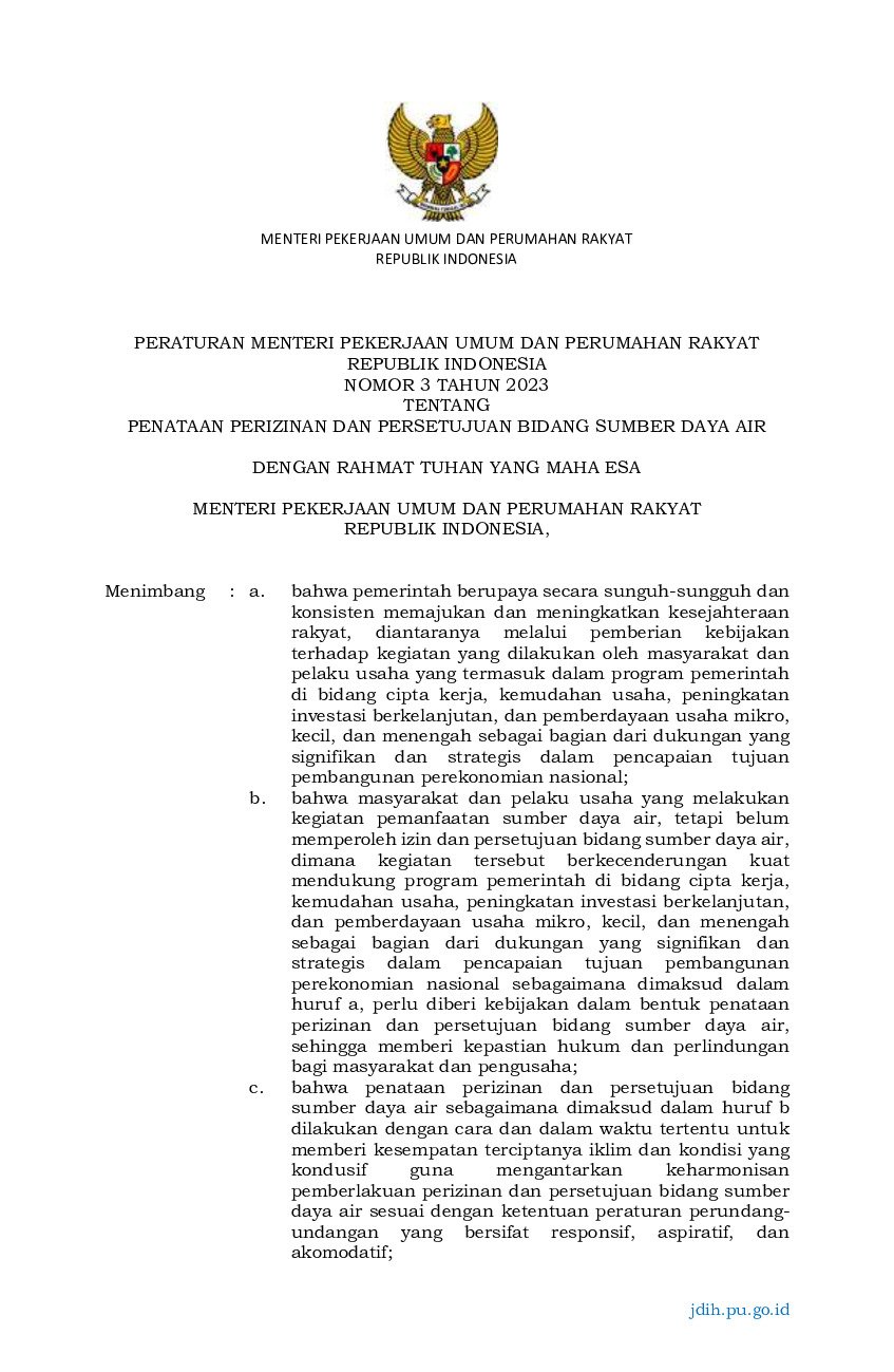 Peraturan Menteri Pekerjaan Umum Dan Perumahan Rakyat No 3 Tahun 2023 ...