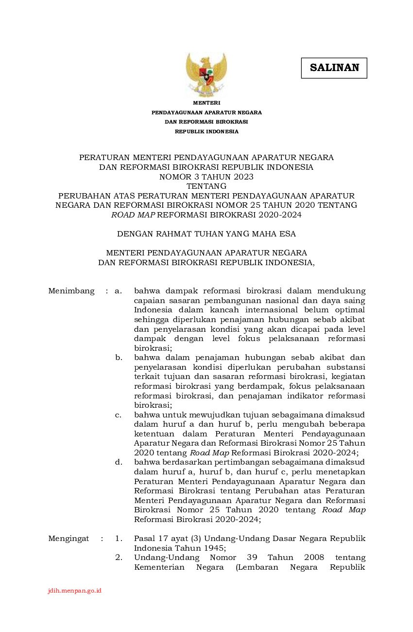 Peraturan Menteri Negara Pendayagunaan Aparatur Negara Dan Reformasi ...