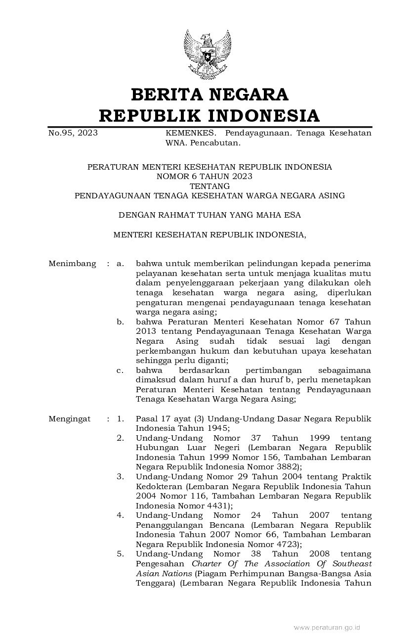 Peraturan Menteri Kesehatan No 6 Tahun 2023 Tentang Pendayagunaan ...