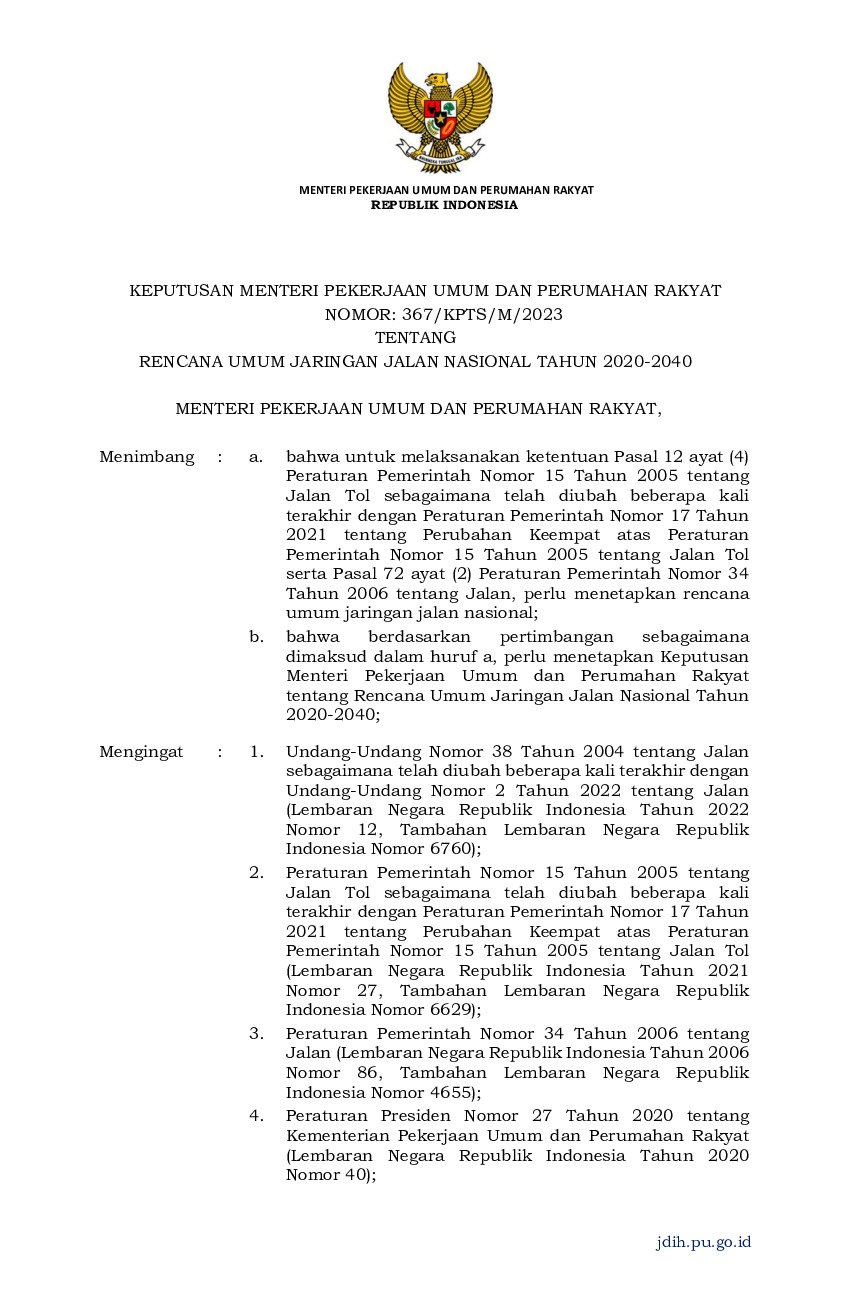 Keputusan Menteri Pekerjaan Umum Dan Perumahan Rakyat No 367/KPTS/M ...