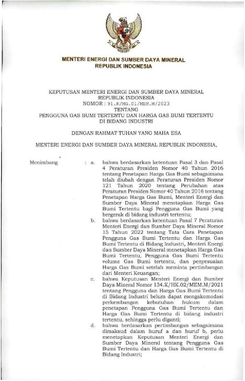 Keputusan Menteri Energi Dan Sumber Daya Mineral No 91.K/ MG.01/MEM.M ...