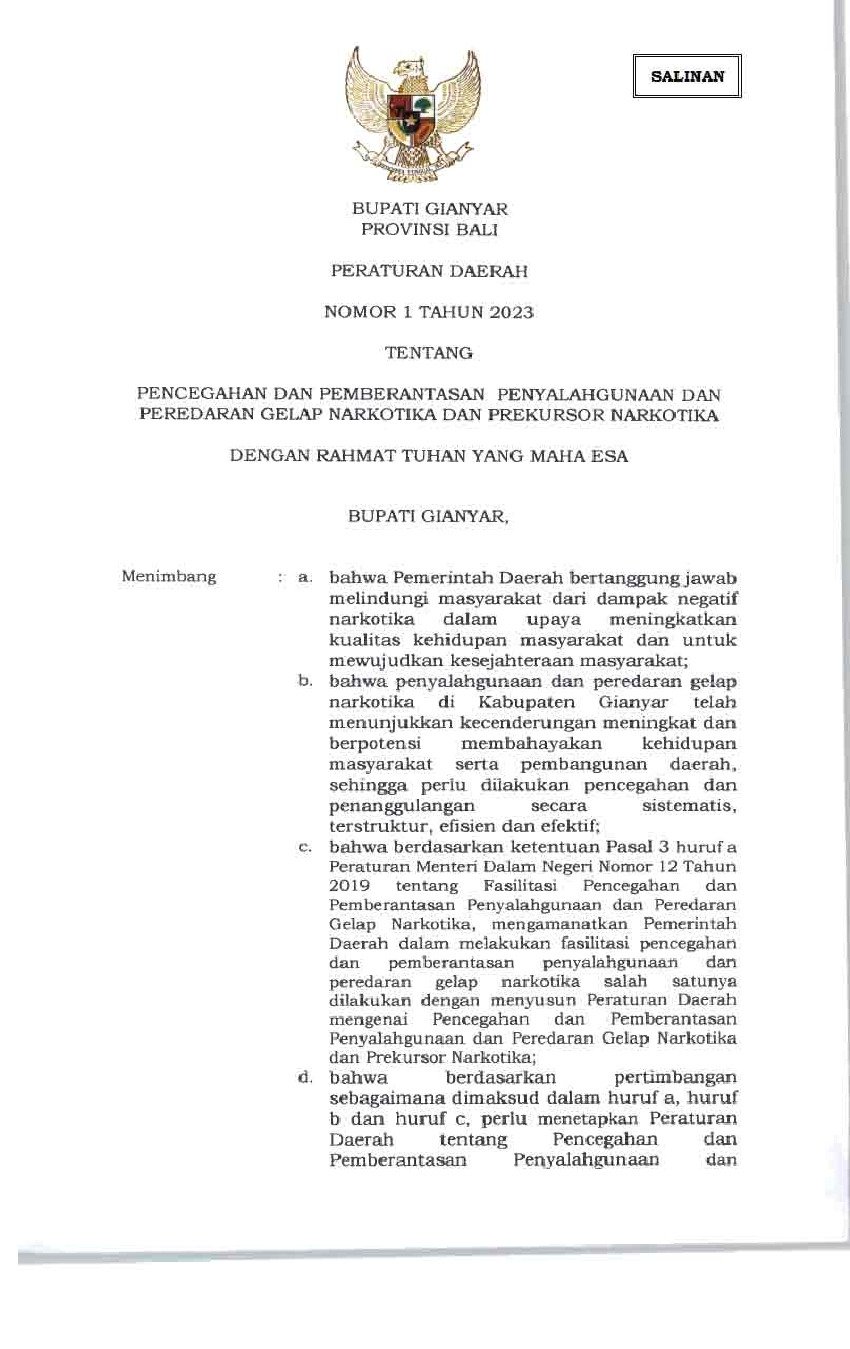 Peraturan Daerah Kab Gianyar No Tahun Tentang Pencegahan Dan Pemberantasan