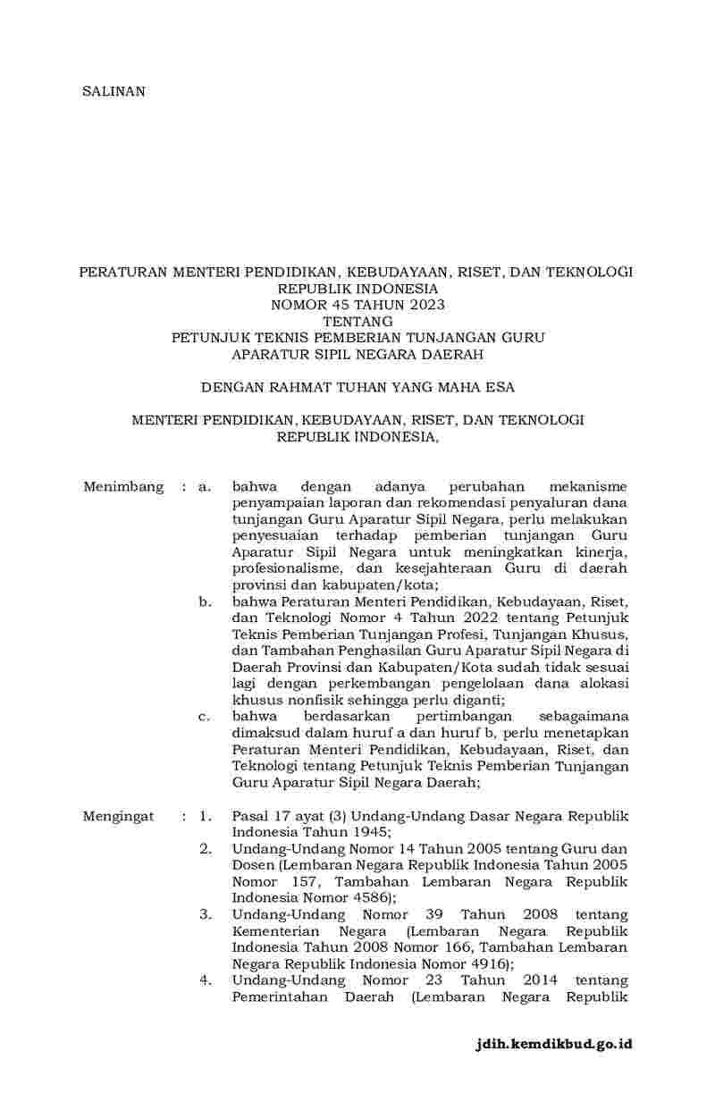 Peraturan Menteri Pendidikan, Kebudayaan, Riset, Dan Teknologi No 45 ...