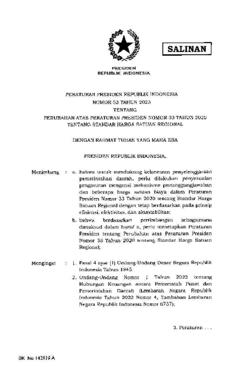 Peraturan Presiden No 53 Tahun 2023 Tentang Perubahan Atas Peraturan ...