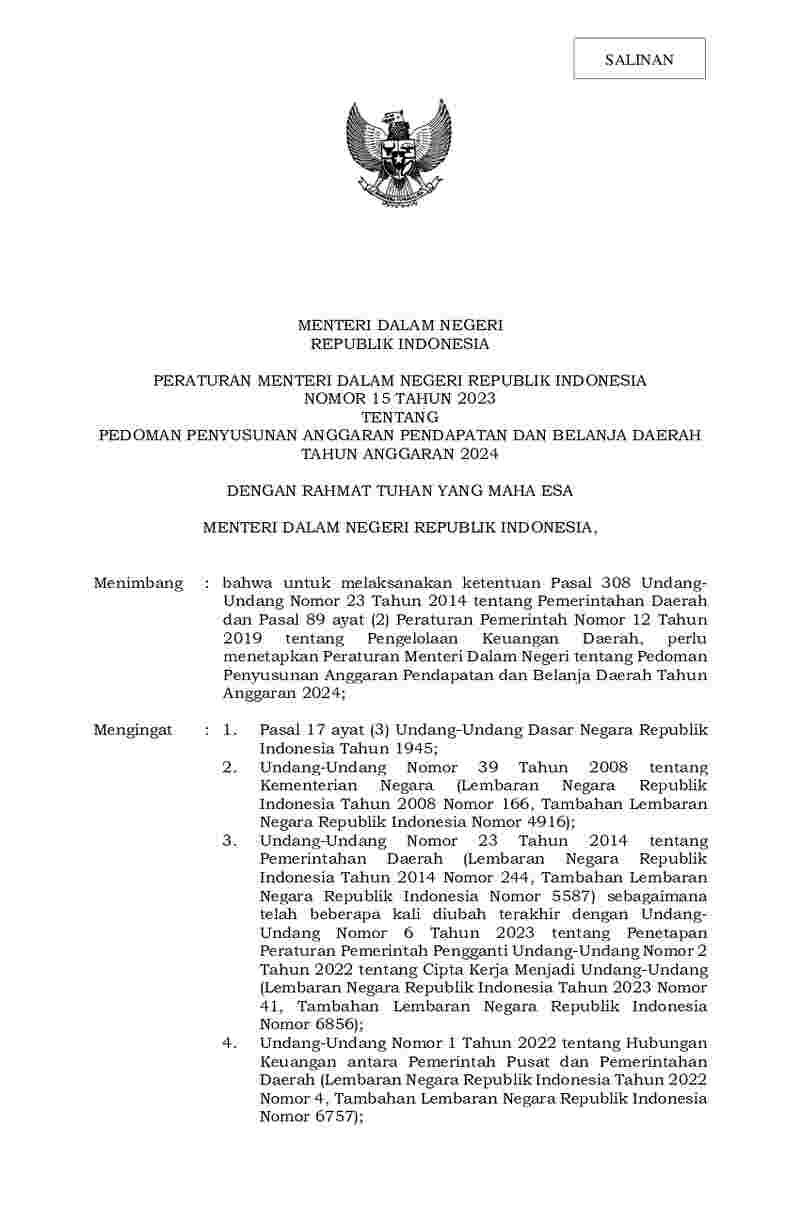 Peraturan Menteri Dalam Negeri No 15 Tahun 2023 Tentang Pedoman ...