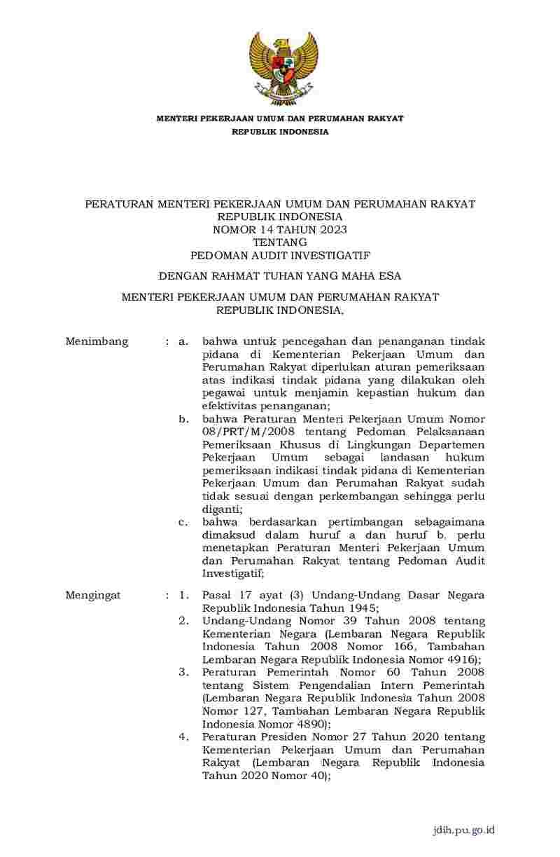 Peraturan Menteri Pekerjaan Umum Dan Perumahan Rakyat No 14 Tahun 2023 ...