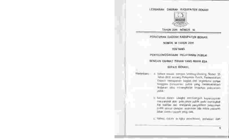 Peraturan Daerah Kabupaten Bekasi No 14 tahun 2011 tentang Penyelenggaraan Pelayanan Publik
