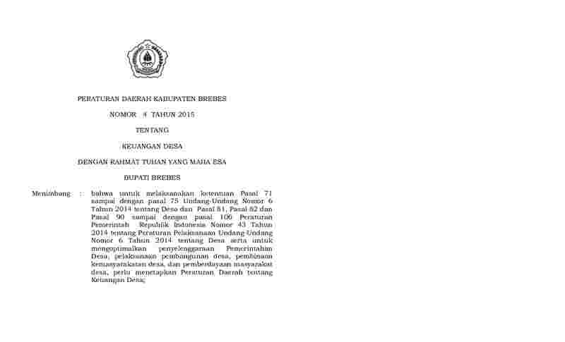 Peraturan Daerah Kabupaten Brebes No 4 tahun 2015 tentang Keuangan Desa