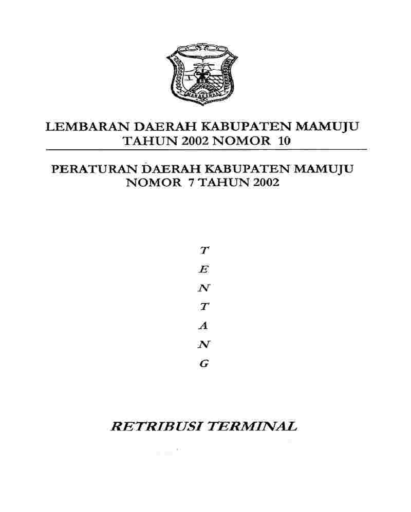 Peraturan Daerah Kabupaten Mamuju No 7 tahun 2002 tentang Retribusi Terminal