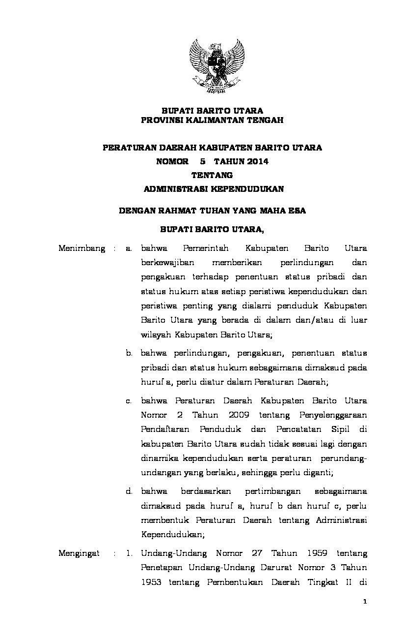 Perda No 5 Tentang Administrasi Kependudukan